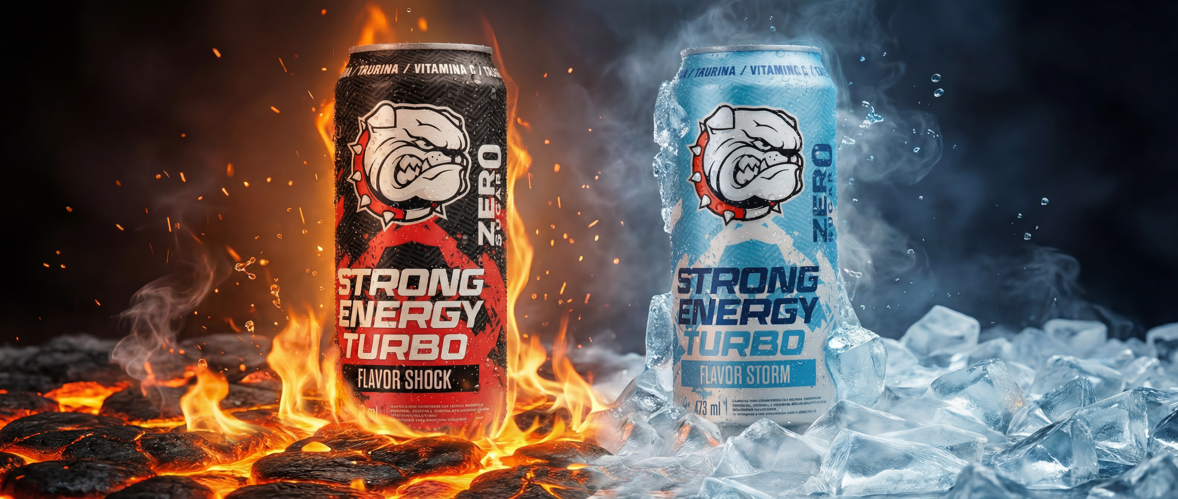 Latas Storm y Shock con efectos de fuego y hielo